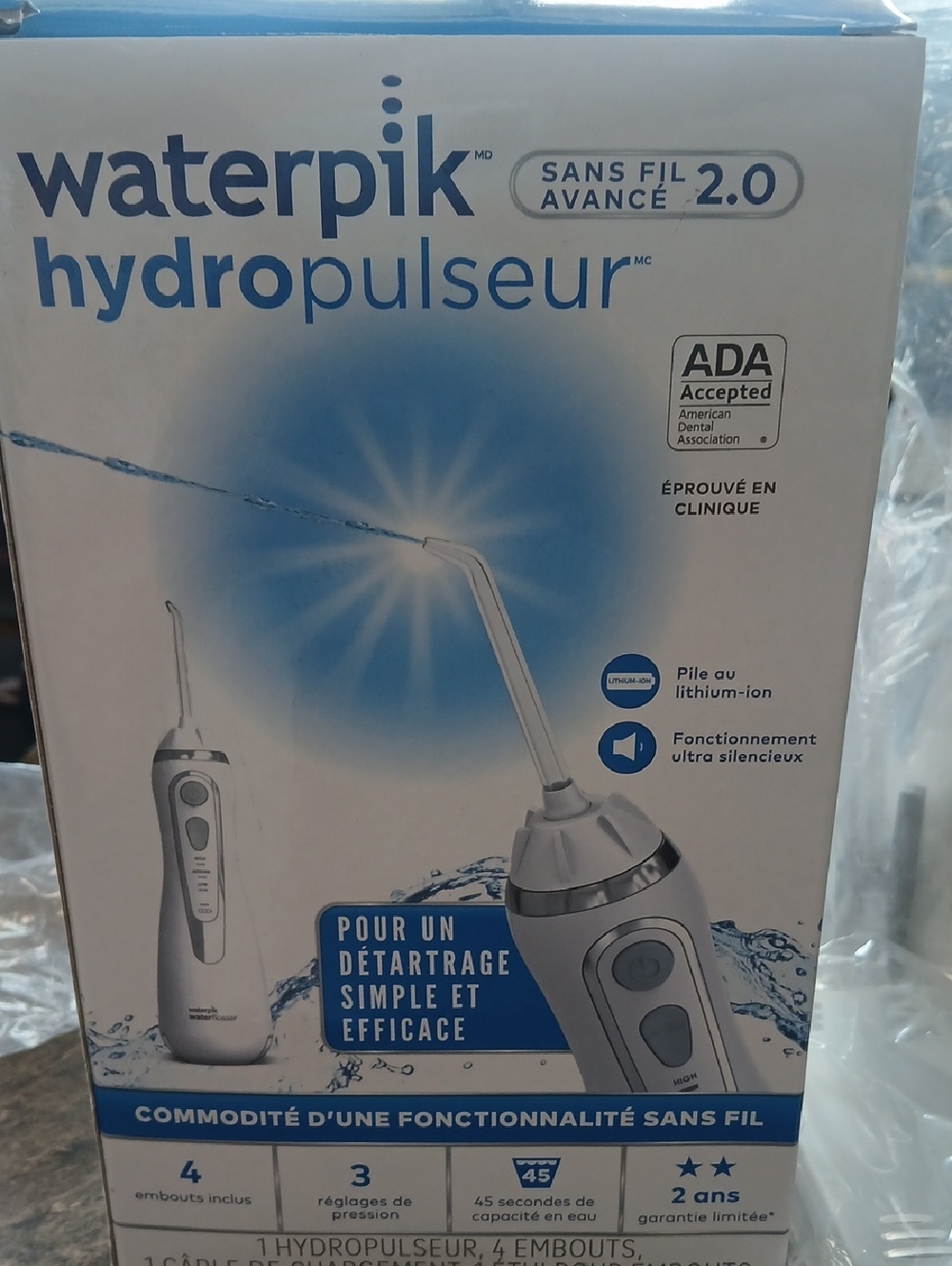 NIB Waterpik HydroPulseur Cordless Water Flosser - White/Blue